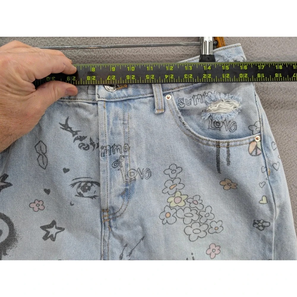 Y2K Wild Fable Denim Shorts Womens Sz 12 Graffiti Doodle Distressed Blue Cotton